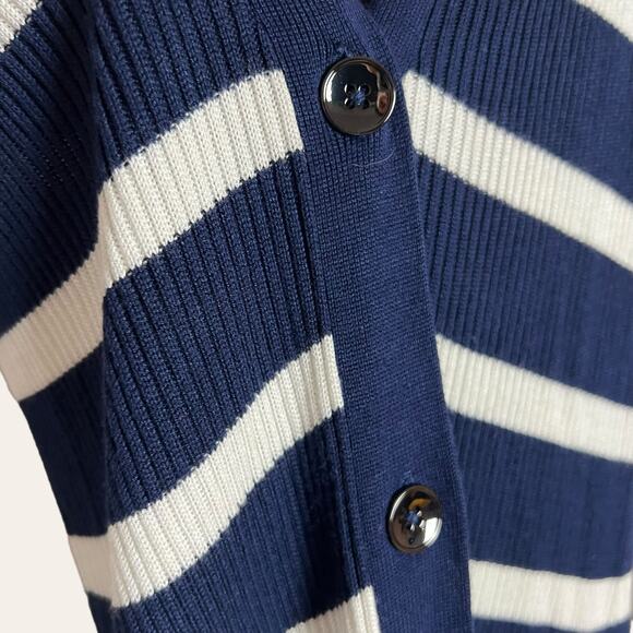 L’Agence Korin Blue White Striped Ribbed Button Front Cardigan Oversized Sweater - Picture 4 of 9